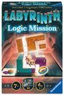 LABYRINTH: Logic Mission. Sehr kaleidoskopische Farben, eine Maus auf einem Labyrinth, magisch leuchtend. Ravensburger-Logo.