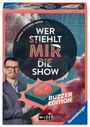 „Wer stiehlt mir die Show – Buzzer Edition“. Ein Mann mit Brille hält einen großen roten Buzzer. Ravensburger-Logo unten.