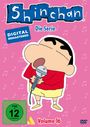 "Shinchan Die Serie. DIGITAL REMASTERED. Volume 16. Illustration: Kind singt mit Mikrofon, rosa Noten im Hintergrund."