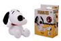 Text: "PEANUTS", "Häkelset", "VIDEO TUTORIAL". Eine gehäkelte Figur mit schwarzen Ohren und einer großen Nase, neben einer Verpackung.