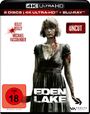 Text: "4K ULTRA HD", "KELLY REILLY", "MICHAEL FASSBENDER", "UNCUT", "FSK ab 18", "EDEN LAKE". Eine verletzte Frau in blutigem Kleid.