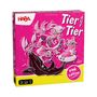 Auf pinkem Hintergrund steht „Tier auf Tier“ und „Pink Edition“, mit einer Zeichnung von Tieren, die sich stapeln.
