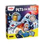 „HABA“, „PETS ON MARS“. Illustration: Tiere in Astronautenanzügen vor einer Rakete und Mars-Hintergrund.