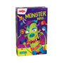 „HABA“, „Monster Max“. Illustration: Grün-lilnes Monster mit herausgestreckter Zunge, umgeben von bunten Accessoires.