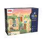 "My 1st Block World: Basic Blocks", 42 Teile, ab 1 Jahr. Verpackung zeigt Holzwürfel in Gebäudestrukturen vor Sonnenuntergang.