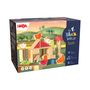 "My 1st Block World - Farm Life", HABA-Logo, Bausteinset mit Bauernhofmotiven wie Hühnern und Gebäuden. Ab 1 Jahr.