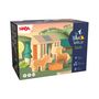 "My 1st Block World", "Farm Life", HABA-Logo. Zeigt Holzbauklötze und Tiere in einer ländlichen Szene.