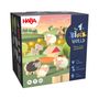 "My 1st Block World: Farm Life" - Eine Spielzeugverpackung mit Schaf- und Hundfiguren aus Holz in einer Bauernhofszene.