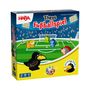 "Theos Fußballspiel", HABA-Logo, Tiere auf Fußballfeld, Würfel in Rot, Blau, Grün, gelber Vogel, Obstgarten-Spielewelt-Logo.