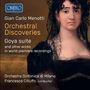 „Gian Carlo Menotti Orchestral Discoveries“ steht über einer Frau in schwarzer Kleidung und Schleier, wie in einem Gemälde.