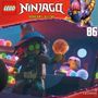 Text: "LEGO Ninjago Dragons Rising 86". Bunte LEGO-Figuren, eine mit magischer Kugel, in einem fantasievollen Setting.