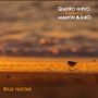 Text oben: "QUADRO NUEVO MEETS MARION & SOBO". Unten: "BELLE HISTOIRE". Ein kleiner Vogel läuft am Strand bei Sonnenuntergang.