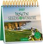 "2027 Irische Segenswünsche. Wochenkalender, 53 Postkarten. Foto von Klippenlandschaft, grüner Kalender mit Metallspirale."