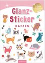 "Glanz-Sticker Katzen" und "über 200 schillernde Sticker". Verschiedene bunte Katzendarstellungen und Blumen.