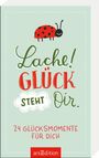 "Lache! Glück steht Dir. 24 Glücksmomente für Dich." Ein roter Marienkäfer auf hellgrünem Hintergrund.