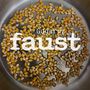 „Gugaruz faust curated by Zappi W. Diermaier“ steht über verstreuten Maiskörnern auf einer glatten, metallischen Oberfläche.