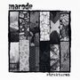 "marode" oben, "strukturen" unten. Collage aus architektonischen, biologischen und technischen Mustern in Schwarz-Weiß.