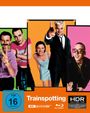 "Trainspotting" 4K Ultra HD Blu-ray-Cover mit fünf Personen auf buntem Hintergrund und FSK 16 Symbol.