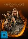 "Die Ringe der Macht - Staffel 2". Verschiedene Fantasy-Charaktere vor einem leuchtenden, orangen Hintergrund. FSK 16 Symbol.