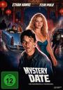 "Mystery Date - Eine geheimnisvolle Verabredung." Zwei Menschen im Vordergrund vor einem Auto und Stadt bei Nacht.