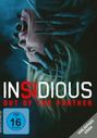 Text: "INSIDIOUS OUT OF THE FURTHER", "FSK ab 16 freigegeben", "VORLÄUFIGES COVER". Frau schreit, umgeben von dunklen Händen.