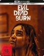 Text: “Evil Dead Burn”, “Vorläufige Abbildung”, “FSK ab 18”. Roter, markanter Schriftzug auf schwarzem Hintergrund.