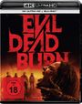 „Evil Dead Burn“, FSK 18. Brennende Silhouetten, schreiende Figur im Vordergrund, 4K Ultra HD Blu-ray Logo oben.