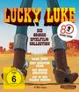 "Lucky Luke: Die große Spielfilm-Collection. Daisy Town, Sein größter Trick, Das große Abenteuer, Auf in den Wilden Westen." Cowboy-Stiefel und Wüstenlandschaft.