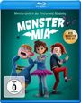 Text: "Monsterspaß in der Finsterwald Academy", "MONSTER MIA", "Der Monster Kino-Hit", "FSK ab 0 freigegeben". 

Drei animierte Figuren: Ein Junge mit Brille, ein Mädchen mit Rock und ein Junge mit roten Haaren. Ein Bat, Spinnen und eine Maus.