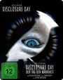 Texts: "SPIELBERG DISCLOSURE DAY DER TAG DER WAHRHEIT". Ein großes, blaues Auge im Fokus. FSK 12 Logo rechts unten.