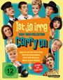 "Ist ja irre 1964-1966 Collection Carry on," vier Filme auf zwei Blu-rays. Illustration mit humorvollen Charakteren.
