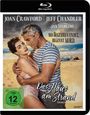 "Joan Crawford, Jeff Chandler, Jan Sterling. Wo Begehren endet, beginnt Mord. Das Haus am Strand. FSK 12."  
Retro-Illustration eines Paares am Strand.