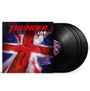 „THUNDER LIVE“ steht in fetter roter und weißer Schrift auf einem Union Jack Hintergrund, daneben sind vier Vinyl-Schallplatten.
