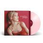 Text "jennifer paige" in Weiß auf rotem Hintergrund. Frau im roten Kleid schaut nach links. Pinke Vinylplatte sichtbar.