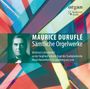 "Maurice Duruflé Sämtliche Orgelwerke. Porträt eines Mannes vor bunten geometrischen Formen. Logo: organ Ambiente Audio."