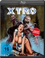 „XTRO“, „UNCUT FASSUNG“, „FSK ab 16 freigegeben“. Illustration: Frau mit Monster im Hintergrund.