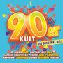 „90er Kult: Die Original Hits“ in bunten, dynamischen Lettern. Euphorische Party-Illustration im Hintergrund.