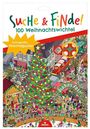 Suche & Finde! 100 Weihnachtswichtel. Extragroßes Wimmelposter. Fröhliches Fest! Festliche Szene mit Weihnachtsbaum und Markt.