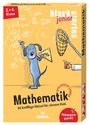 "3.+4. Klasse", "black stories junior", "Mathematik", blauer Hund mit Geodreieck vor Tafel, Spielerisch Lernen.