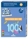 "ERWEITERUNG GRUNDSCHULWISSEN, RECHNEN BIS 100. Enthält 50 Karten, 7+ Jahre. Mit Pinguin und bunten Lernsymbolen."