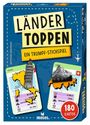 Text: "Länder Toppen", "Ein Trumpf-Stichspiel", "180 Karten". Zwei Karten mit Landkarten und Sehenswürdigkeiten.