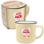 : XL-Becher in Emailleoptik mit Motivdruck 'More Amore per Favore', Div.