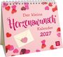 "Der kleine Herzenswunsch Kalender 2027" steht in pink und rot auf rosa Hintergrund mit Herzdekorationen.