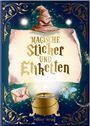 "Magische Sticker und Etiketten", Hölker Verlag. Ein Zauberhut, Pergament, goldener Kessel und mystische Symbole.