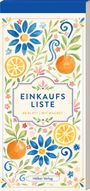 "Einkaufsliste 80 Blatt, mit Magnet. Hölker Verlag." Blumen, Orangen und Zitronen, aquarellartig gezeichnet.
