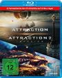 Oben roter Balken mit "2 fantastische Sci-Fi-Kinohits auf 2 Blu-rays!". Unten FSK-Logo ab 12. Sci-Fi-Stadt und Raumschiff.
