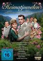 "Heimatjuwelen. Zehn unvergessliche Filmklassiker mit Herz." Fotos nostalgischer Filmszenen vor Berglandschaft mit Blumen.