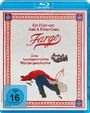 „Ein Film von Joel & Ethan Coen“, „Fargo“, „Eine handgestrickte Mördergeschichte“, Illustration einer Szene.