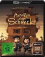 DVD-Hülle mit Text: "Memoiren einer Schnecke", "Ein Film von Adam Elliot", "FSK ab 12 freigegeben". Zwei Figuren lesen Bücher.