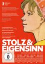 „Stolz & Eigensinn“, ein Film von Gerd Kroske. Zitate von MDR Kultur, Deutschlandfunk, Radio Eins. Profil einer Frau im Stil einer Illustration.